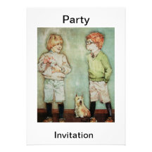 Deux garçons avec une invitation de partie de chie