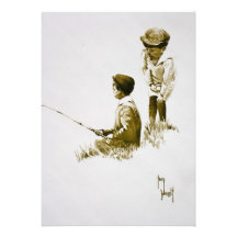 Deux garçons pêchant l'invitation