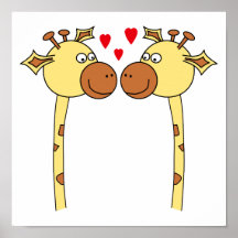 Deux girafes avec les coeurs rouges d'amour. Bande Posters