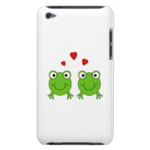 Deux grenouilles vertes avec les coeurs rouges coques iPod Case-Mate