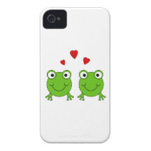 Deux grenouilles vertes avec les coeurs rouges coques Case-Mate iPhone 4