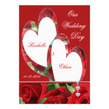 Deux invitations de mariage de rose rouge de coeur