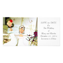 Deux jeunes mariées font gagner la date cartes de vœux avec photo