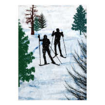 Deux skieurs de pays croisé invitations personnalisables