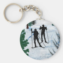 Deux skieurs de pays croisé porte-clef