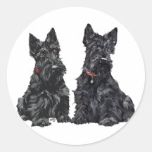 Deux terriers écossais noirs adhésif rond