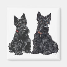 Deux terriers écossais noirs aimants pour réfrigérateur