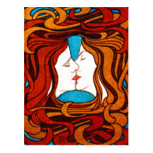 "Deux visages embrassant avec des cheveux" circa 1 Cartes Postales