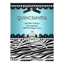 Diadème noir turquoise bleu de zèbre de Quinceaner Invitations