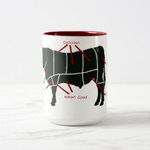 Diagramme de boucher de boeuf - boeuf délicieux dé mug à café