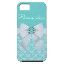 Diamants de Faux, bijou de Faux et arc bleus Coque iPhone 5 Case-Mate