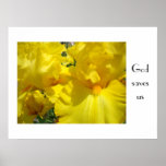Dieu nous sauvent les iris jaunes de nature floral affiche