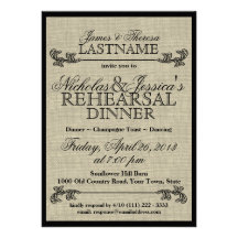 Dîner vintage de répétition de toile de jute invitations personnalisables