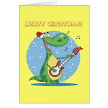Dinosaure de Noël jouant la guitare Carte De Vœux