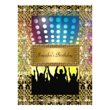 Disco de noir d'or de fête d'anniversaire tout âge invitations