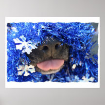 DogTongueOutBlueTinselsimpleframe Affiches