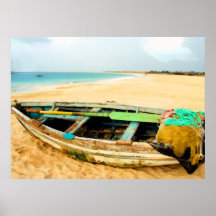 Doris de pêche sur la plage poster