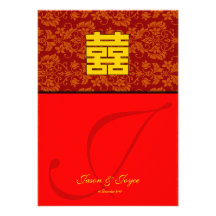Double bonheur rouge classique épousant des cartes faire-part