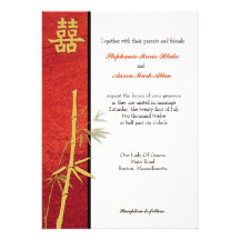 Double faire-part de mariage asiatique de rouge de