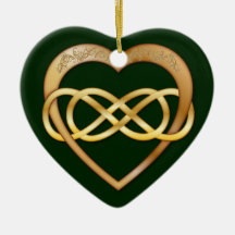 Double infini enlacé de coeurs - or sur le vert ornement