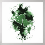 Doubles coeurs et fleurs - vert posters