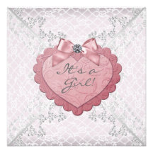 Douche blanche de bébé de dentelle de rose de rose faire-part personnalisables