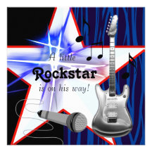 Douche bleue rouge de bébé de Rockstar de zèbre Carton D'invitation
