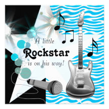 Douche bleue turquoise de bébé de Rockstar de zèbr Invitation