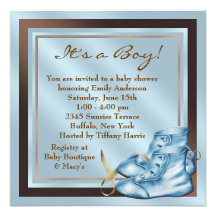 Douche de bébé de Brown bleu de chaussures de bébé Invitations