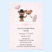 Douche mignonne de couples de jeunes mariés d'ours invitations