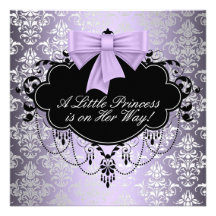 Douche noire pourpre argentée de princesse bébé invitation personnalisable