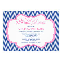 Douche nuptiale de cadre rose de Chevron de bleu m Cartons D'invitation Personnalisés