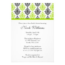 Douche nuptiale de damassé de vert et de noir de c invitations