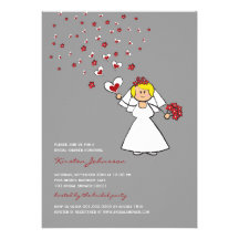 Douche nuptiale de fleurs rouges de coeurs de jeun invitation