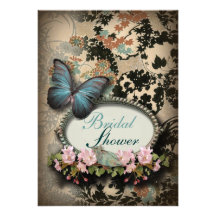 Douche nuptiale de Paris de bleu de damassé vintag Invitation Personnalisée