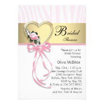 Douche nuptiale de zèbre de noir de zèbre rose d'o invitations personnalisées