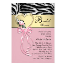 Douche nuptiale d'or de zèbre de zèbre noir de ros invitations personnalisées