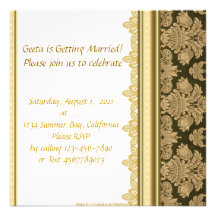 Douche nuptiale indienne de brocard de damassé d'o invitations personnalisées