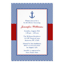 Douche nuptiale nautique de rouge bleu d'ancre de  cartons d'invitation