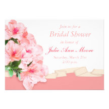 Douche nuptiale rose d'azalée et de ruban cartons d'invitation personnalisés