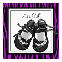 Douche pourpre de bébé de zèbre de chaussures de b invitations
