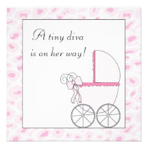 Douche rose de bébé de léopard de diva de voiture  carton d'invitation