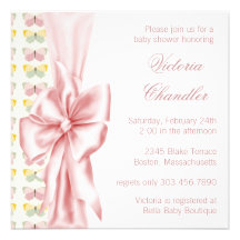 Douche rose élégante de bébé de papillon invitations