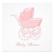 Douche rose vintage de bébé de voiture d'enfant invitations