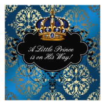 Douche royale de prince bébé d'or de bleu marine faire-parts
