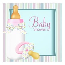 Douche turquoise rose de bébé de tétine de biberon faire-parts