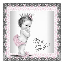 Douche vintage rose et grise de bébé invitations