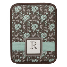 Douille turquoise d'iPad de damassé de Brown Poches iPad