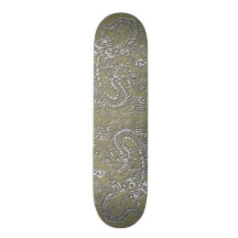 Dragon argenté sur la texture en cuir kaki skateboards personnalisés
