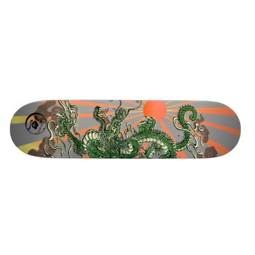 Dragon avec Soleil Levant 2 Skateboards Personnalisés